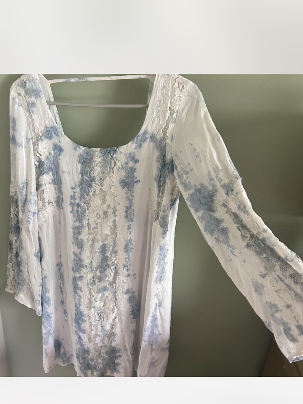 Skies Are Blue White Top with Pale Blue Tie-Dye Detail